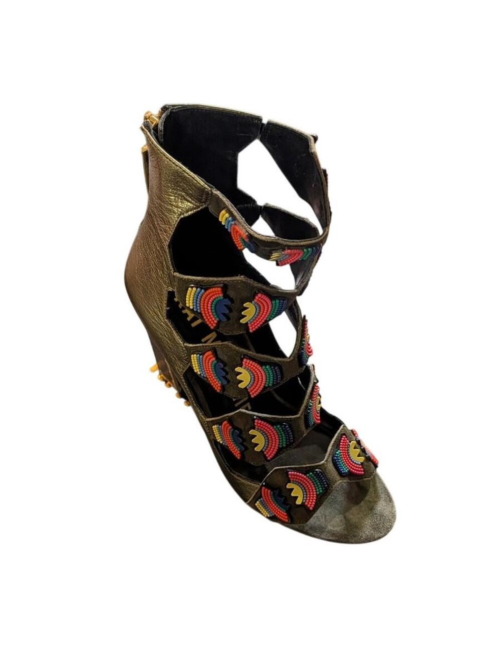 Kat Maconie Aztec Thea Leather Platform High Heels in Earthy Green Sz 39